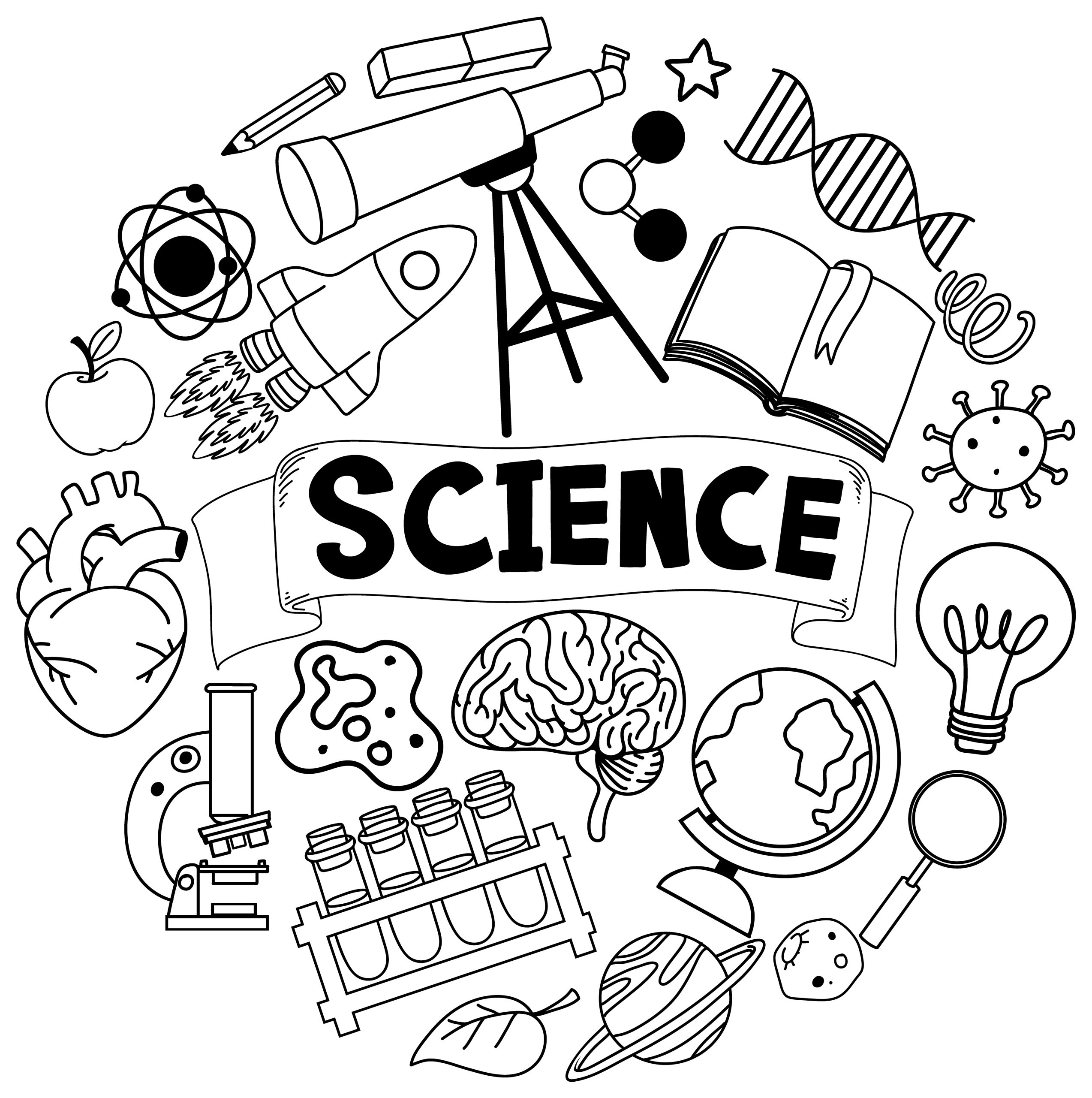 science banner with doodle icons